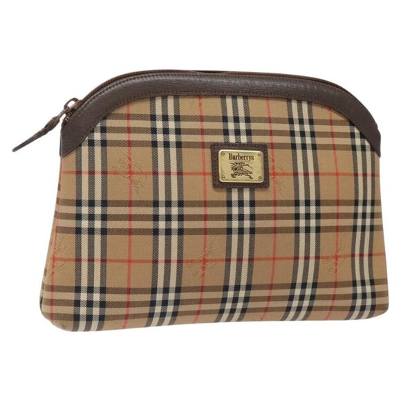 Burberrys Nova Check Pouch Canvas Beige Auth 124252 - Picture 1 of 16